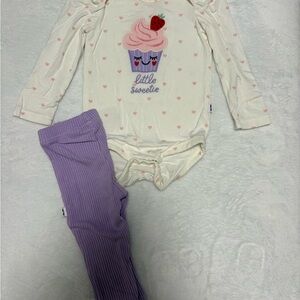 Little Sleepies Cupcake Bodysuit & Lilac Haze Leggings | 0–3 Months | VGUC